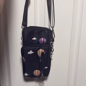Black Crossbody Bag with Hot Air Balloon Print